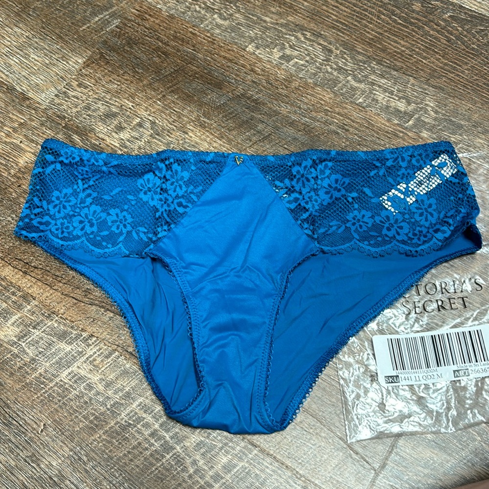 NWT Victoria’s Secret Body hiphugger blue & floral mesh panties size M